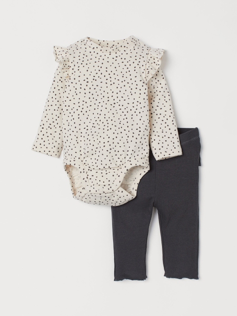 

H&M Girls White and Grey Cotton Clothing Set