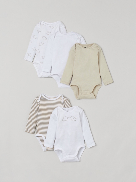 

H&M Kids Multicoloured Pack of 5 Solid Long Sleeve Bodysuits, Multi