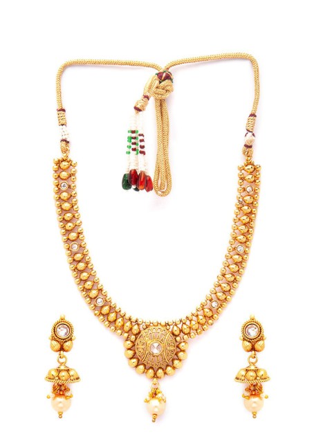 

Rubans Gold-Plated & White Stone-Studded Beaded Handcrafted Jewellery Set
