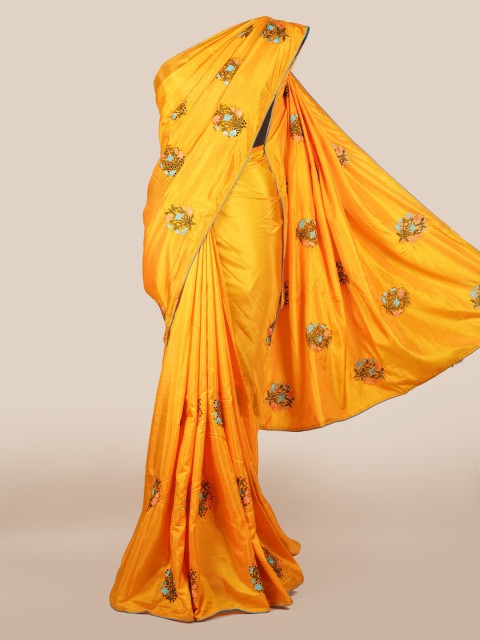 

Pothys Yellow & Turquoise Blue Art Silk Embroidered Saree