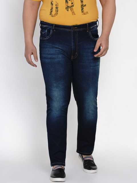 

John Pride Men Plus Size Navy Blue Relaxed Fit Mid-Rise Clean Look Jeans