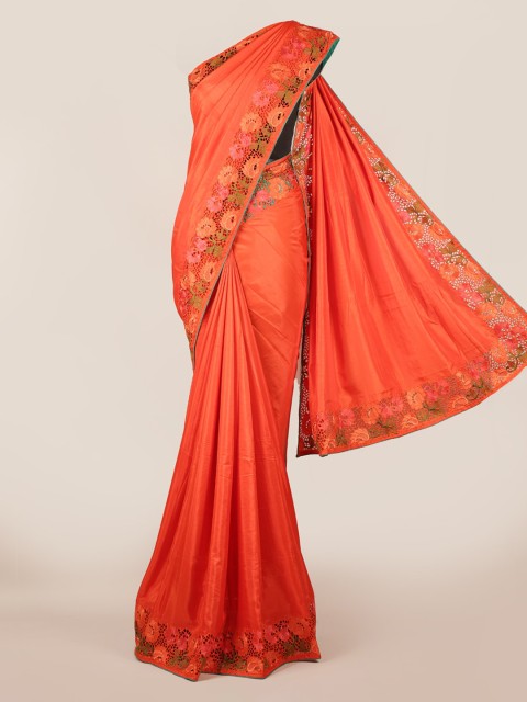 

Pothys Orange Solid Art Silk Saree