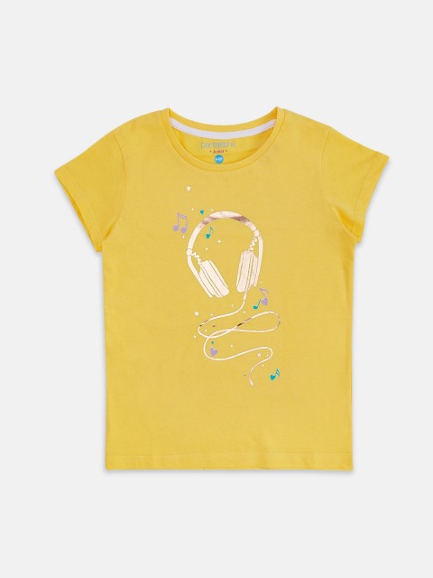 

Pantaloons Junior Girls Yellow Printed Round Neck T-shirt