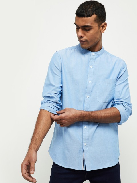 

max Men Blue Slim Fit Solid Casual Shirt