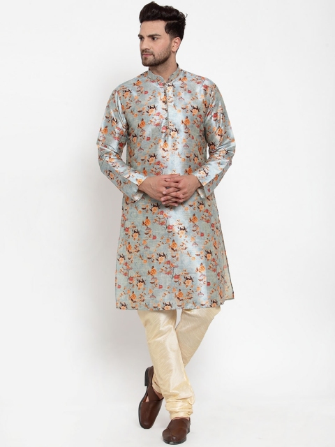 

GRACIT Men Blue & Cream-Coloured Printed Kurta with Churidar