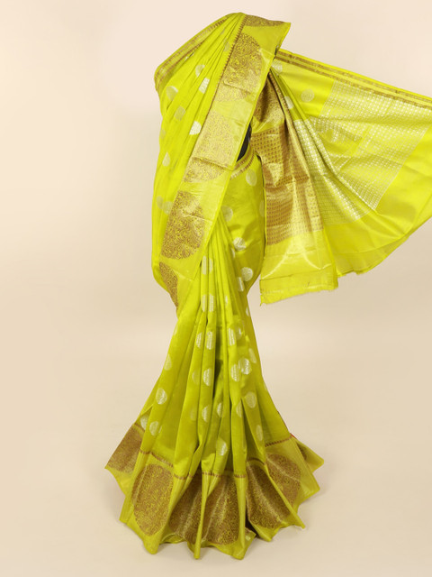 

Pothys Fluorescent Green & Gold-Toned Pure Silk Woven Design Saree