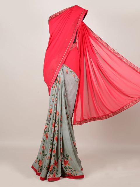 

Pothys Pink Printed Poly Georgette Saree