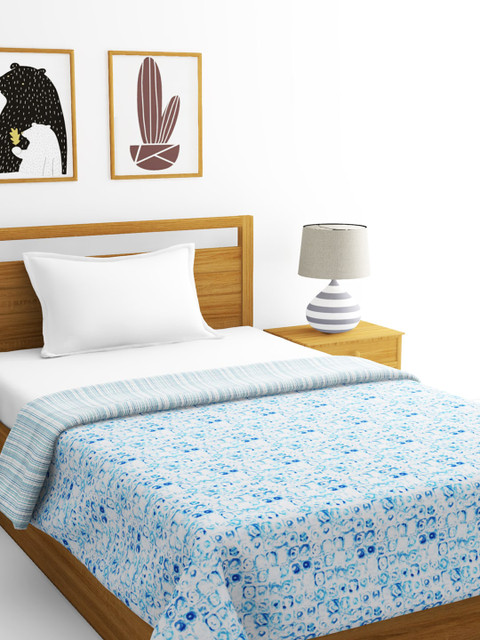 

BIANCA White & Blue Floral AC Room 300 GSM Single Bed Dohar