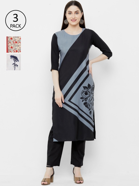 

7Threads Pack Of 3 Multicoloured Quirky Printed Crepe Kurta, Multi