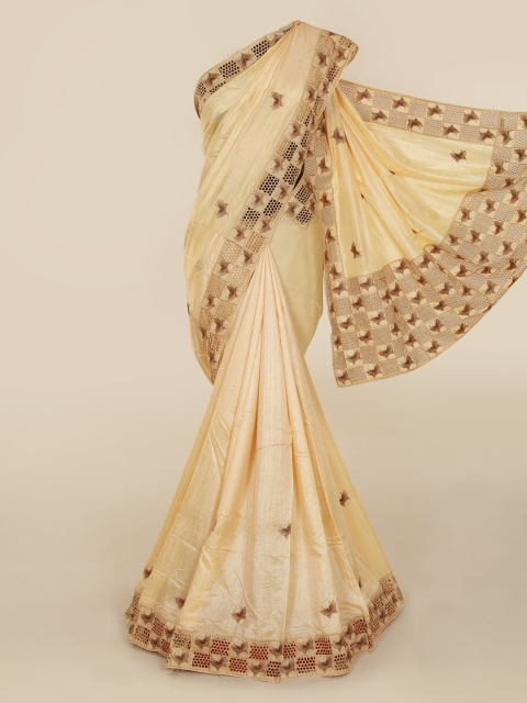 

Pothys Cream-Coloured Solid Art Silk Saree