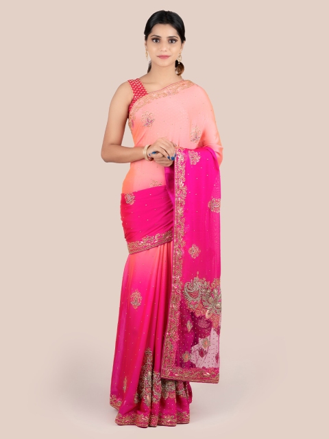 

Pothys Peach-Coloured Embroidered Saree