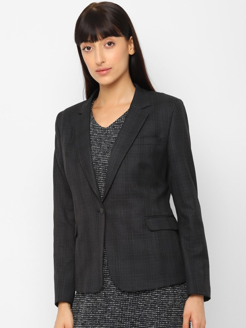 Allen Solly Woman Charcoal Grey Checked Single-Breasted Formal Blazer