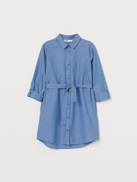 

H&M Girls Blue Solid Shirt dress