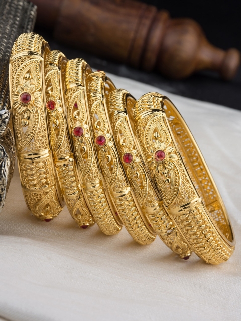 

Alankruthi Set Of 6 Gold-Plated Red Stone Studded Bangles