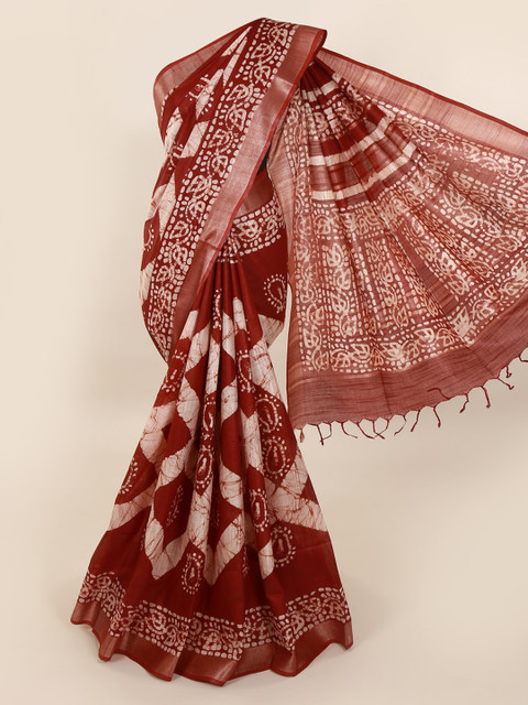 

Pothys Maroon Printed Linen Blend Saree