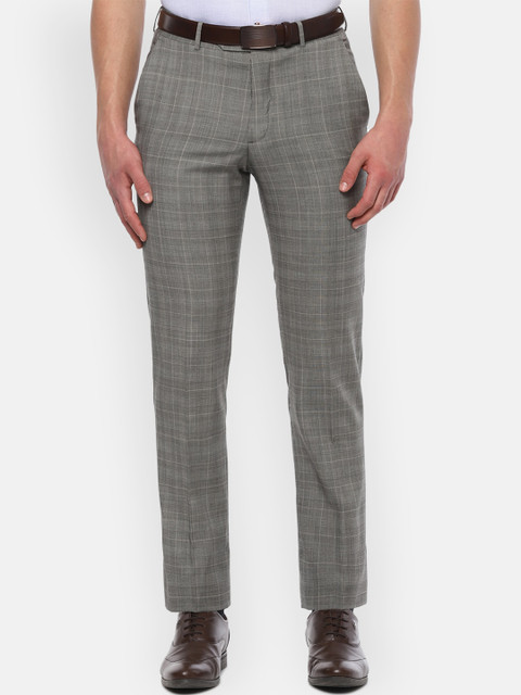 

Luxure by Louis Philippe Men Grey Slim Fit Checked Formal Trousers