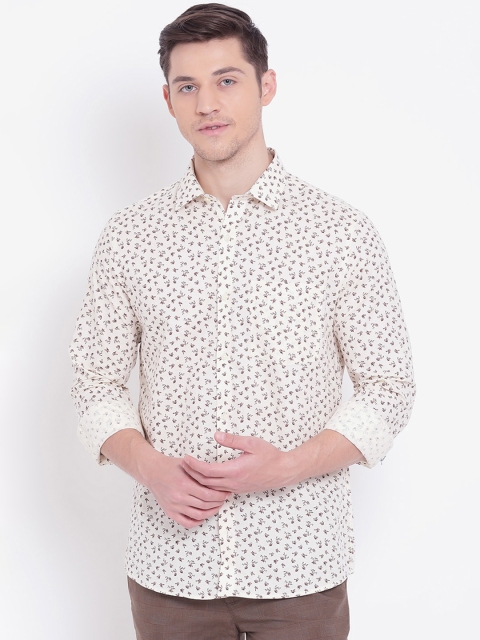 

Turtle Men Off-White & Brown Slim Fit Printed Cotton Casual Shirt