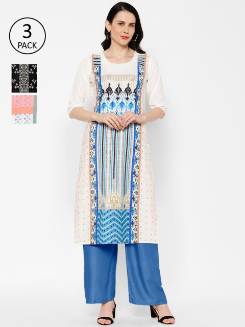 

7Threads Women Multicoloured Set of 3 Printed Straight Kurta, Multi