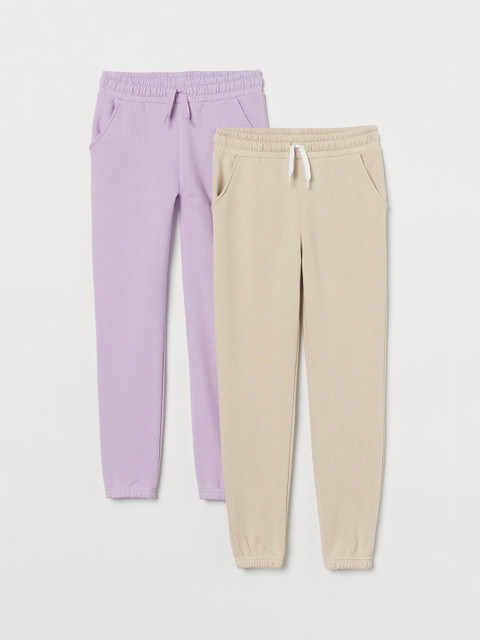 

H&M Girls 2 Pack Beige & Purple Sweatpants