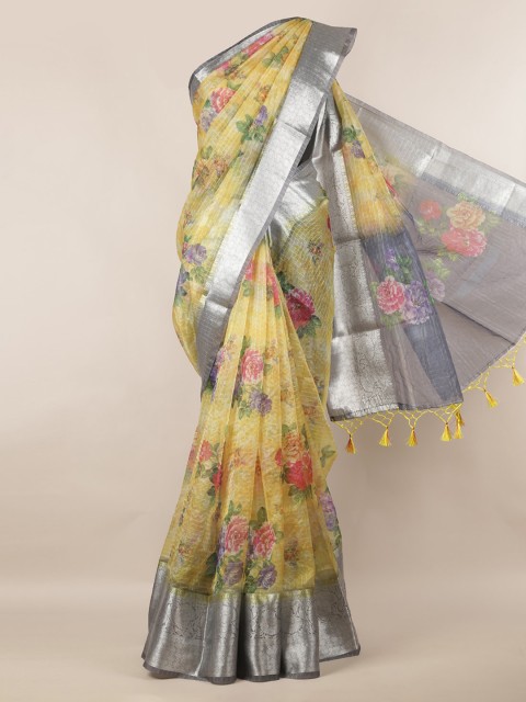 

Pothys Yellow & Grey Tissue Printed Saree