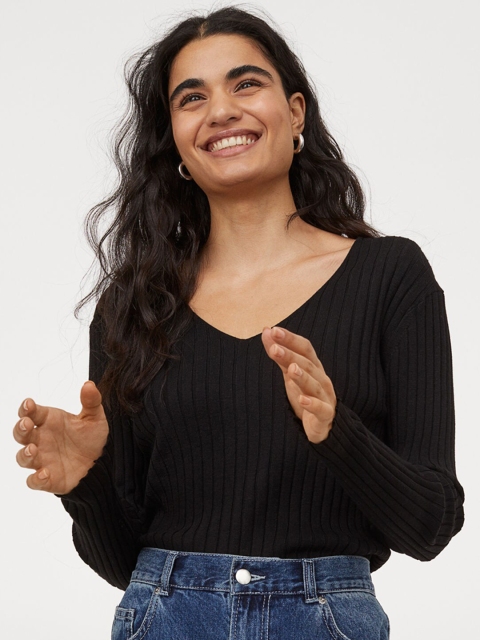

H&M Women Black Rib-Knit Top