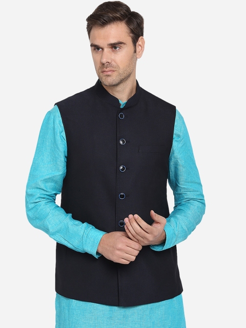 

MODI JACKET Men Black Woven Design Nehru Jacket, Blue