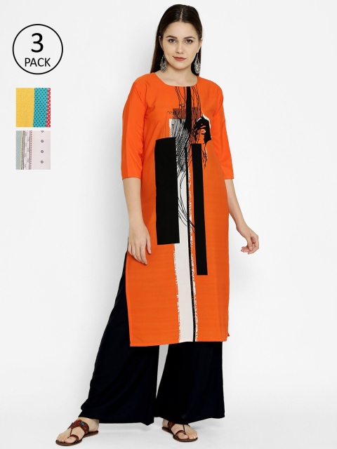 

7Threads Multicoloured Ethnic Motifs Printed Crepe Kurta, Multi