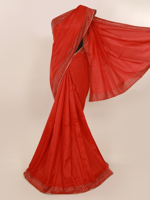 

Pothys Red Solid Embellished Art Silk Saree