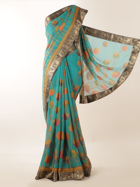 

Pothys Green Printed Linen Blend Saree