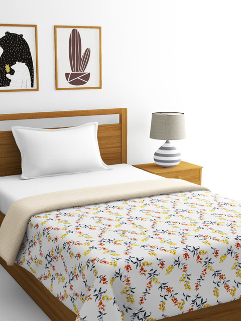 

BIANCA White & Yellow Floral AC Room 300 GSM Cotton Muslin Single Bed Dohar