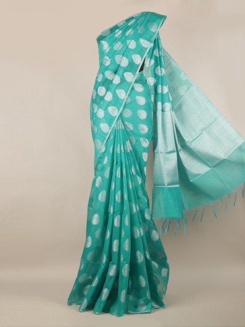

Pothys Green & Silver-Toned Cotton Blend Woven Design Saree