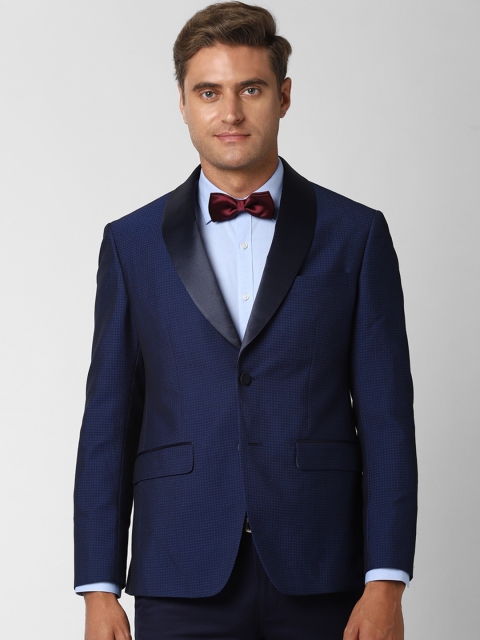 

Peter England Elite Men Navy Blue Self Design Single-Breasted Slim-Fit Tuxedo Blazer