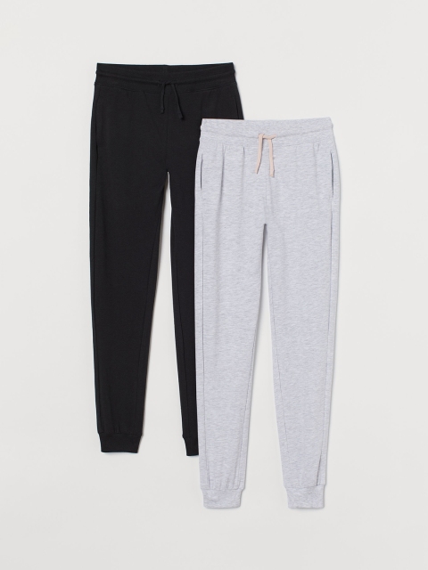 

H&M Girls 2-Pack Cotton Jersey Joggers, Grey
