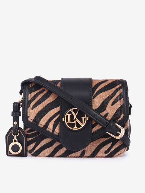 

LYN Gold-Toned & Black Self Design Sling Bag