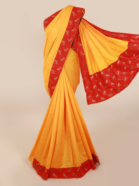 

Pothys Yellow & Red Art Silk Solid Saree