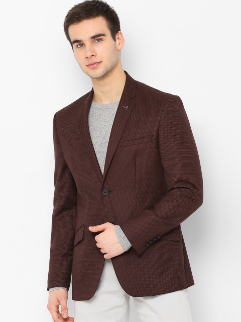 

SIMON CARTER LONDON Men Brown Self Design Single-Breasted Slim Fit Blazer
