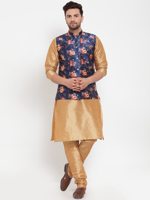 

GRACIT Men Brown & Navy Blue Solid Kurta with Pyjamas & Nehru Jacket