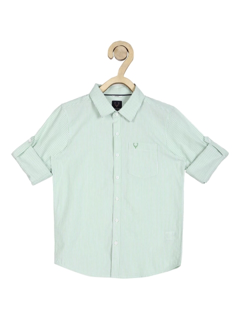 

Allen Solly Junior Boys Green Slim Fit Striped Casual Cotton Shirt
