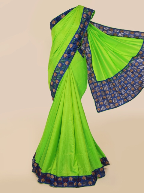 

Pothys Green & Blue Art Silk Solid Saree With Embroidered Border