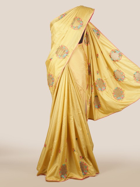 

Pothys Cream-Coloured & Pink Art Silk Embroidered Saree