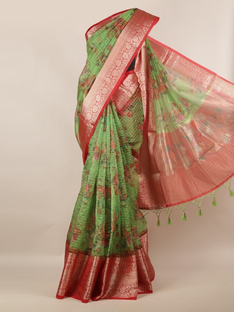 

Pothys Green & Red Tissue Floral Printed Saree