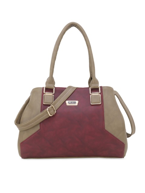 

WOMEN MARKS Beige & Maroon Colourblocked Handheld Bag