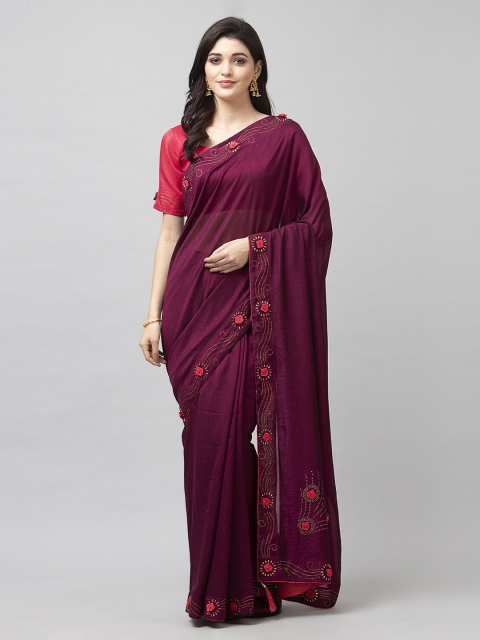 

Satrani Purple Embellished Poly Silk Saree