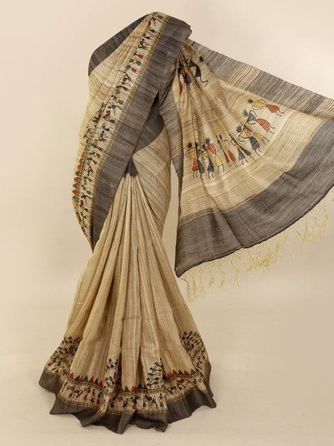 

Pothys Cream-Coloured Printed Pure Silk Saree