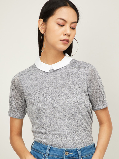 

Bossini Women Grey Peter Pan Collar Top