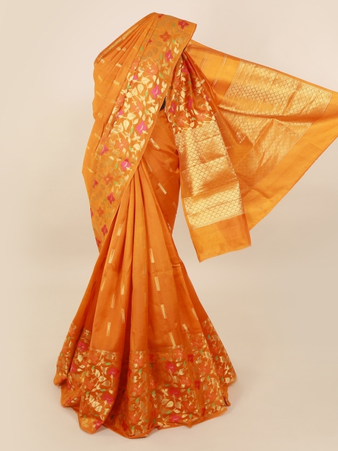

Pothys Orange & Gold-Toned Pure Silk Printed Saree