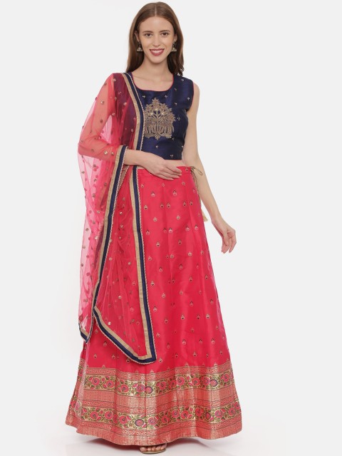 Neerus Pink & Blue Embellished Ready to Wear Lehenga & Blouse with Dupatta