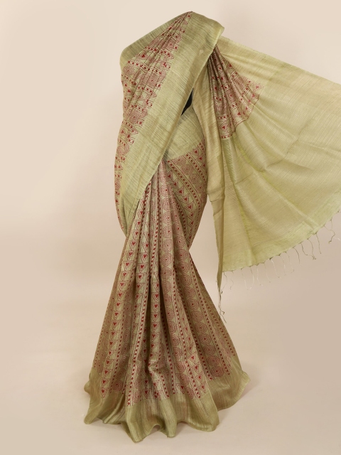 

Pothys Beige & Red Pure Silk Printed Saree