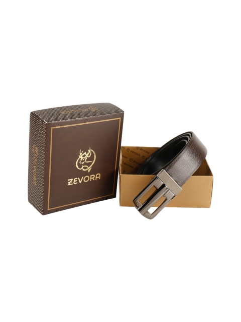 

ZEVORA Men Brown & Black Textured Reversible Belt