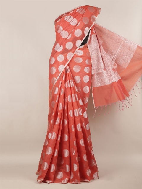 

Pothys Orange & Silver-Coloured Cotton Blend Woven Design Banarasi Saree